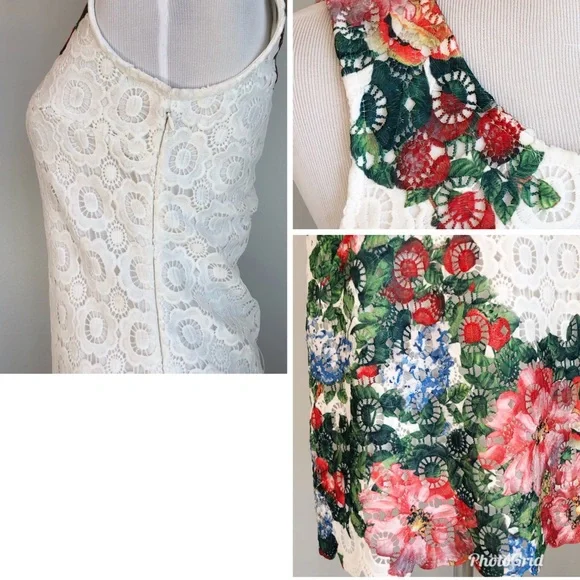 Miami White Lace Floral Detail Sheath Dress, size Medium - Picture 3 of 8